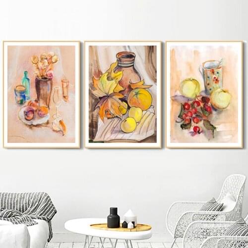 Retro Style Still Life Maple Leaf Oranges Canvas Painting Wall Art Nordic Posters and Prints Wall Pictures for Living Room Decor