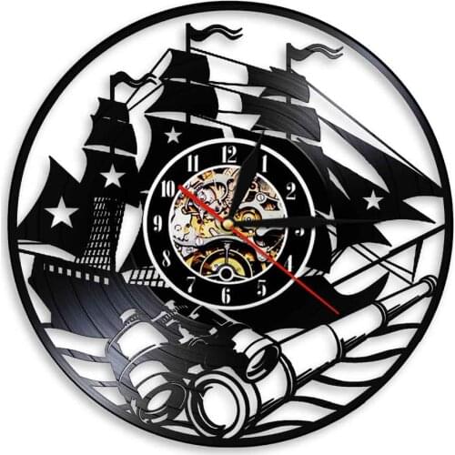 Boat Yachting Wall Clock Adventure Ship Sailing Vinyl Record Wall Clock With Led Night Light Home Livingroom Decor Modern Design