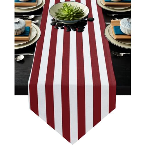 Red White Stripes Geometric Simplicity Table Runner Country Wedding Decor Tablecloth Placemat Dinning Table Art Table Runners