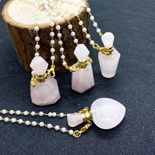 Natural Stone Crystal Perfume Bottle Pink Irregular Aromatherapy Essential Oil Pendant Fashion DIY Designer Handmade Accessories