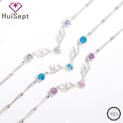 HuiSept New Women Bracelet 925 Silver Elk Shape Sapphire Zircon Gemstone Jewelry Ornaments for Wedding Party Wholesale Bracelets