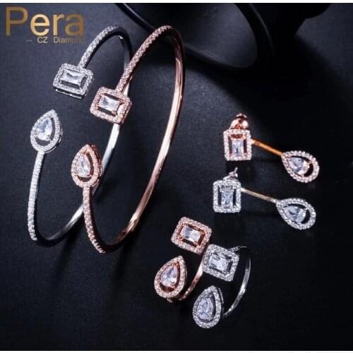Pera Brand CZ Stone Fashion Design Jewelry Set Sparkling Cubic Zirconia Earrings Bracelet Bangle Rings for Women Engagement Z038