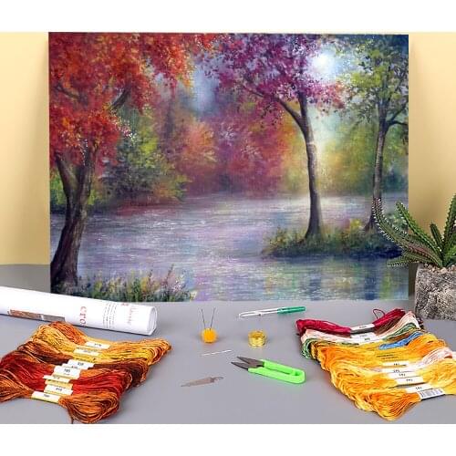 Natural Scenery Ambience Printed Canvas 11CT Cross Stitch Patterns Embroidery DMC Threads Handicraft Hobby Jewelry
