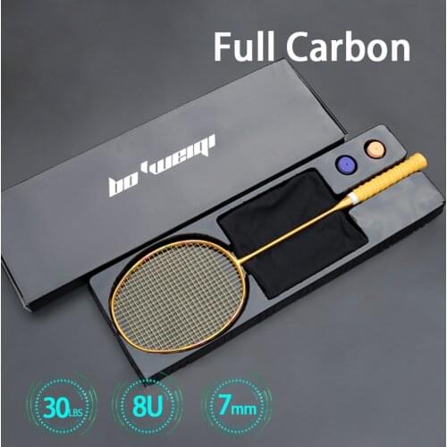Super Light 8U Carbon Fiber Strung Badminton Rackets With Strings Bags Professional Racquet 24-30lbs Speed Padel