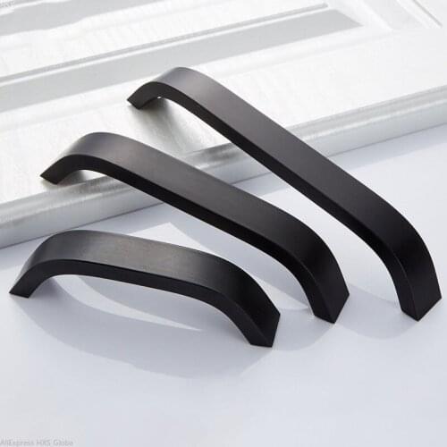 Kitchen Cabinet Knobs Handles Black Furniture Handle for Cabinet Drawer Pulls Aluminum Alloy Handle 96/128/160/192mm