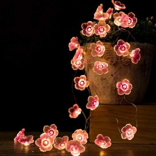 2m 20 LED Lights Cherry Blossom Light String Outdoor Waterproof Garden Decoration Flower Shape Flashing Peach Lantern String