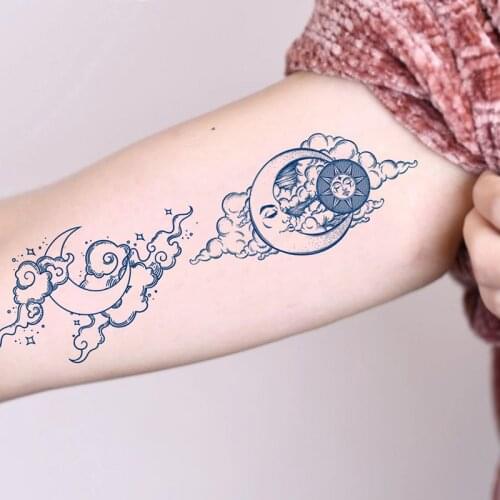 1 Sheets Temporary Tattoos Stickers Waterproof Semi Permanent Fake Body Arm Sun Moon and clouds Tatoo for Woman Man Adults