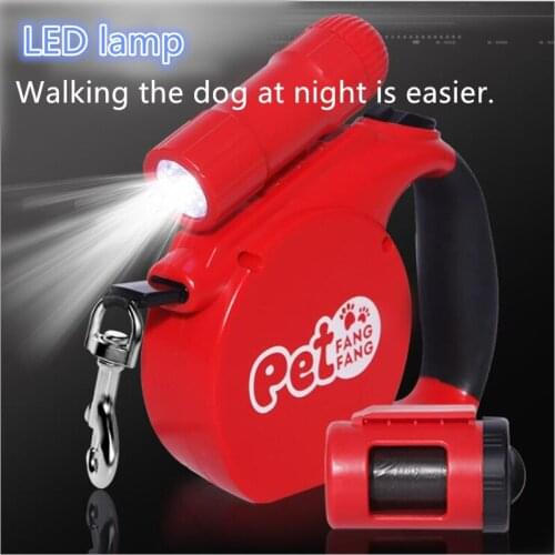 Retractable Dog Leash Flexi Dogs Traction Rope Automatic Extending Walking Dog Leashes with LED Lighting Lamp Rubbish Bag Box