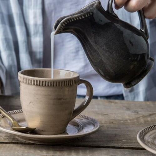 Japanese Style Art Retro Embossed Ceramic Coffee Cup Simple Home Breakfast Milk Mug Kitchen Tea Sugar Cans Large Capacity Teapot