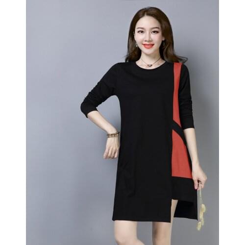 Large Size 4XL Women dress Black Orange Patchwork Asymmetrical dress 2021 New Spring and Autumn dresses Vestidos