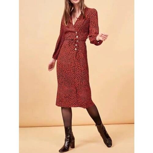 2020 V-neck one piece wrap women Midi dress Summer Viscose ladies lips flower pattern long dresses Chic female clothing