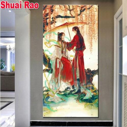 5d Diy Diamond Painting Tian Guan Ci Fu Full Square Round Diamond Embroidery Art Diamond Mosaic Anime Character,2020 new Gift