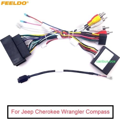 FEELDO Car 16pin Android Wiring Harness USB Cable With Canbus For Jeep Cherokee 15~19/Compass 2017+/Wrangler/Renegade/Fiat 500