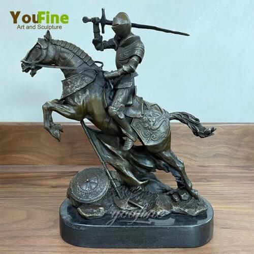 Bronze Warrior Sculpture Medieval Bronze knight Statue Western Vintage Art Crafts With Marble Base For Home Decoration Ornament