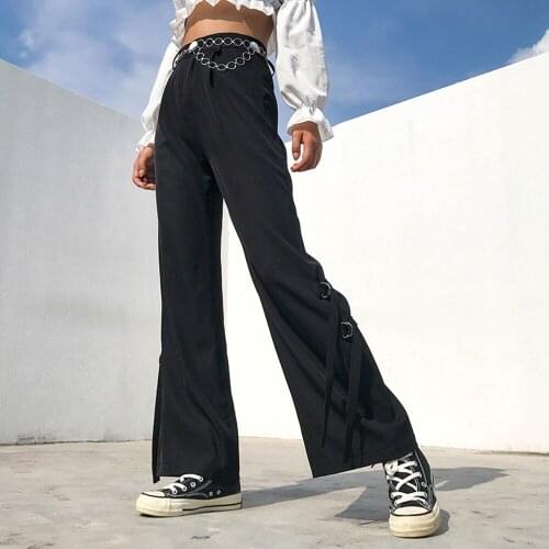 European And American Loose Straight Suit Trousers For Women Streamers High-Waist Streetwear Wide-Leg Wind Mopping Pants