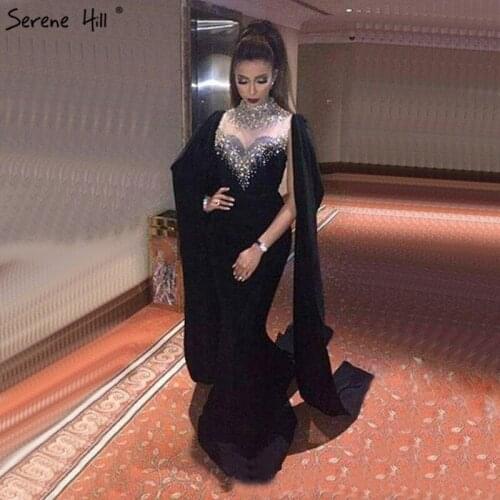 Dubai Black High Collar Mermaid Evening Dresses Design Diamond Sequins Sleeveless Formal Dress 2020 Serene Hill DLA60968