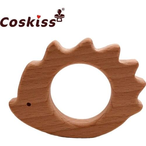 Coskiss Baby Wooden Teether Beech Wood Cartoon Hedgehog Teething Toys Montessori Inspired Nursing Pendant Baby Teether