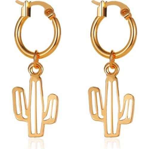 Cactus Pendants Hoop Earrings Women Girl Cute Plants Charm Gold Silver Color Drop Dangle Loop Earring Jewelry Ear Accessories