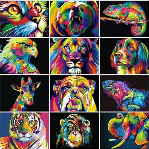 AZQSD Painting By Numbers Cat Elephant Lion Dog Canvas Art Diy Pictures By Numbers Monley Animals Wall Decor HandPainted