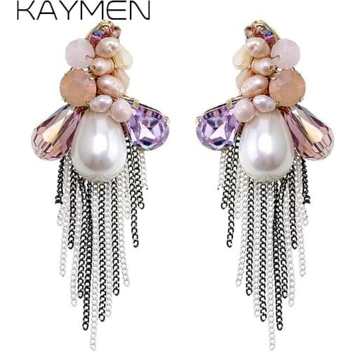 Kaymen Beautiful Luxury Crystal with Fresh Water Pearl Women Stud Earrings for Girls Party Prom Jewelry Statement Earrings 4143