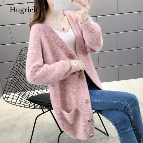 Korean version of knitted cardigan womens sweater spring and autumn new womens loose mid-length mink velvet jacket