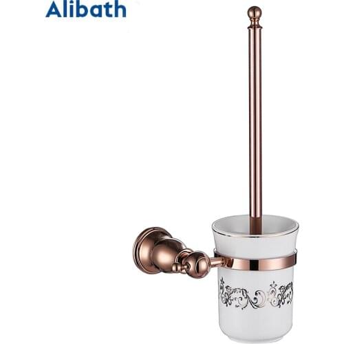 Round Bathroom Toilet Brush With Holder Glass Cup Wall Mount Contemporary Style Toilet Brush Rose Gold Bathroom Accessories