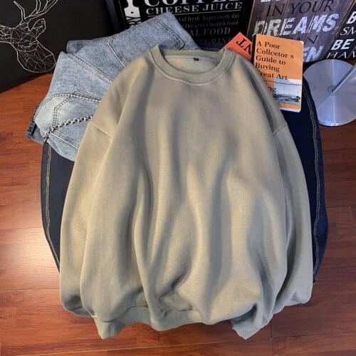 Best Sale Plus Size Men Loose Fleece Solid Color Plain Cotton Crewneck Pullover Sweatshirt