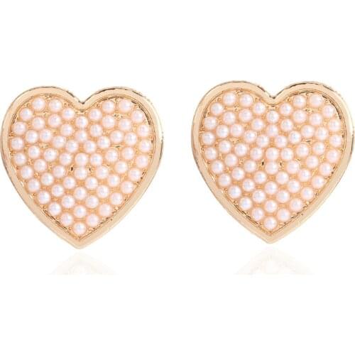 HaHaGirl Fashion Heart Pearl Stud Earrings For Women Girl Simple Charm Gold Color Geometric Earrings Wedding Party Jewelry