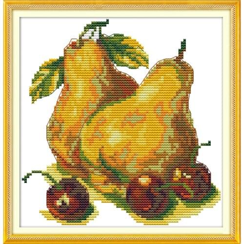 NKF Pear and Cherries Counted Cross Stitch 11CT 14CT Cross Stitch Set Flower Embroidery Needlework Kit Home Decor