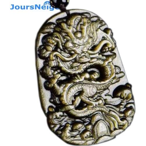 JoursNeige Natural Golden Obsidian Dragon Pendants Stone Necklace Beads Women Man Golden Obsidian Chain Jewelry Accessories