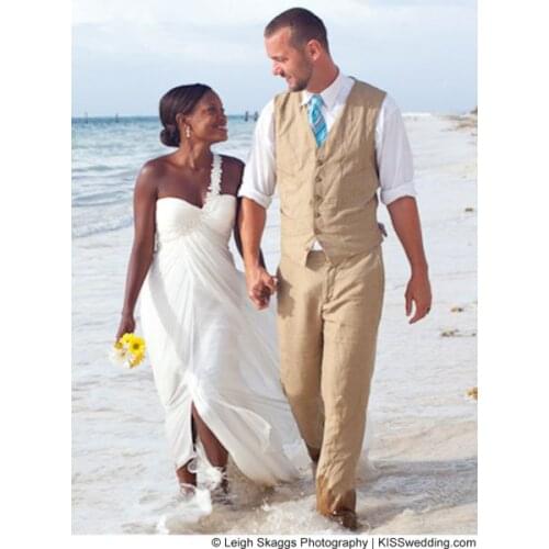 Latest Coat Pant Design Beige Khaki Linen Wedding Men Suits Casual Beach Blazer Custom Groom Tuxedo 2 Piece Masculino Vest +Pant