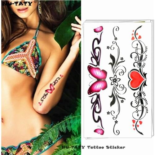 Nu-TATY Butterfly Love Heart Temporary Tattoo Body Art Arm Flash Tattoo Stickers 17*10cm Waterproof Fake Henna Painless Tattoo