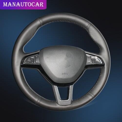 Car Braid On The Steering Wheel Cover for Skoda Octavia 2017 Fabia 2016 2017 Rapid Spaceback 2016 Superb (3-Spoke) Auto Covers
