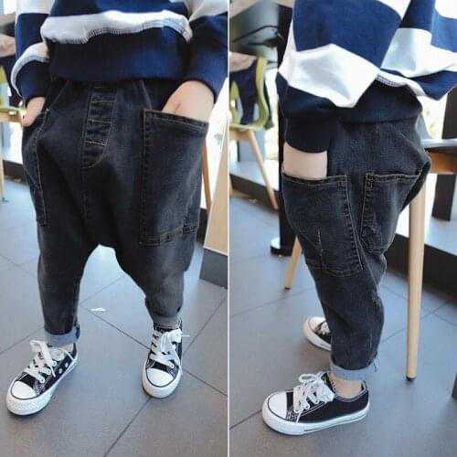 2 3 4 5 6 7 Years Boys Pants Korean Casual Large Pocket Harem Pants for Boy Spring Autumn Trousers Fashion Kids Denim Pants New