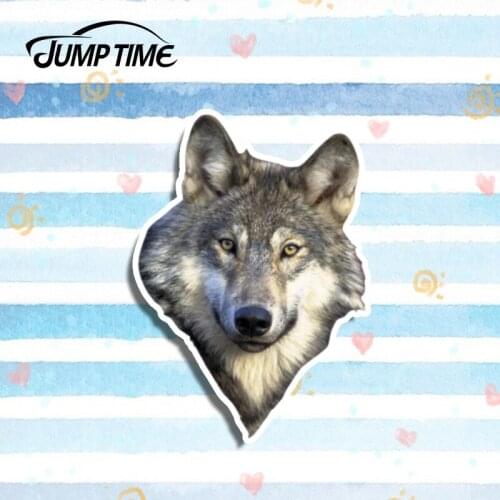Jump Time 13cm x 9.1cm Wolf Head Graphics Car Stickers Vinyl Car Wrap Funny Animal Decal For Car Window Laptop Bumper Motorcycle
