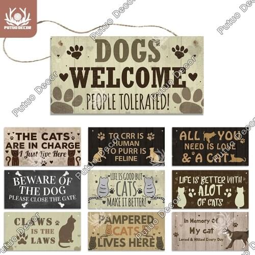 Putuo Decor Cat Tags Wooden Cat Accessories Lovely Friendship Pet Sign for Wooden Hanging Cat Houses Wall Decor Home Decoration