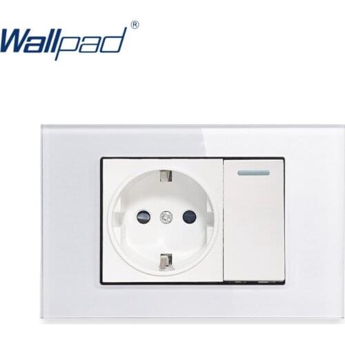 1 Gang 2 Way EU German Socket Wallpad Luxury Tempered Glass Panel Electric Wall Power Socket Electrical Outlets For Home