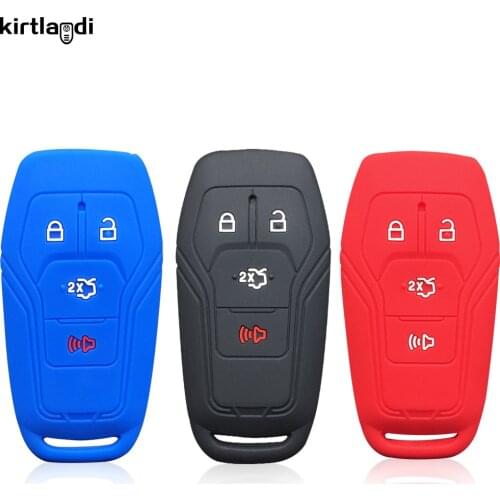 Kirtlandi Silicone Key Holder for Ford Explorer Fusion Edge 2015 2016 2017 4 Button Car Key Case Cover Accessories Keychain Cap