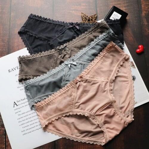 Ultra-Thin Ice Silk Seamless Womens Underwear Low-Waist Transparent Lace Trim Panties Antibacterial Cotton Crotch Briefs Tanga