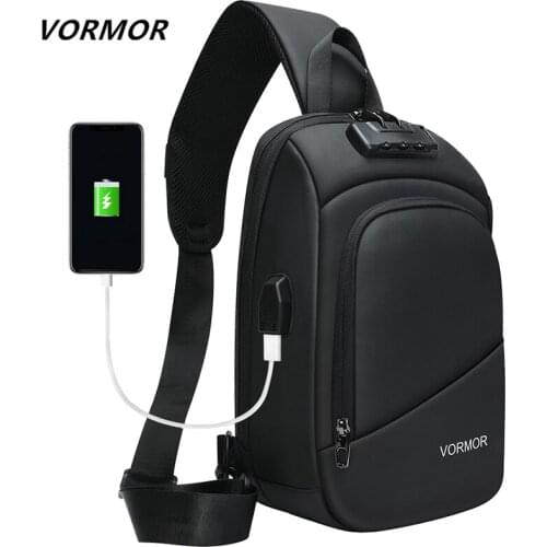 VORMOR New Anti-theft Chest Bag Men USB Charging Shoulder Messenger Bags Water Repellent Male Crossbody Bag Pack