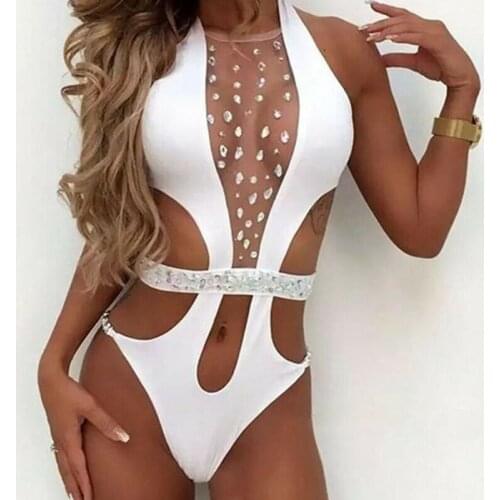 Women One-piece Swimsuit Diamond Swimsuit Crystal Bikini Brazilian Rhinestone Beachwear push up Bikini Bandage Biquini