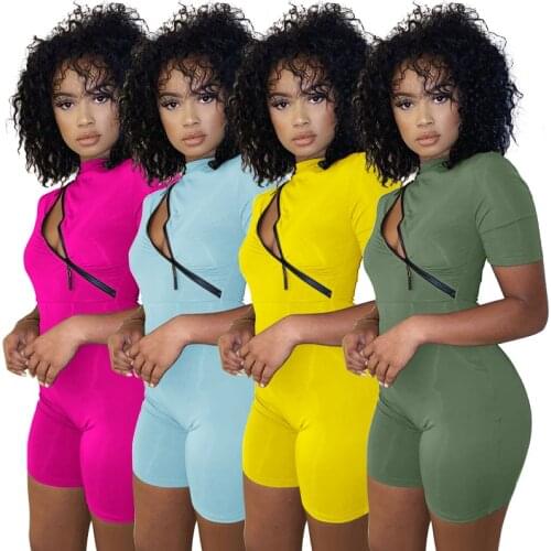 2021 European and American Casual Jumpsuit Womens Zipper Stitching Contrast Color Milk Silk Sexy Leggings Suit