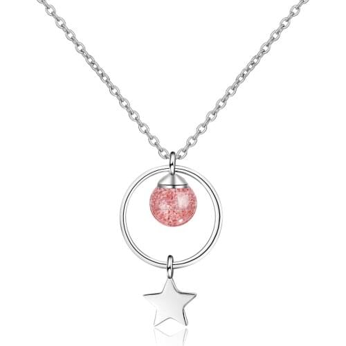 New Fashion Jewelry Natural Strawberry Crystal Tassel Circle Star 925 Sterling Silver Pendant Necklace For Women Gift