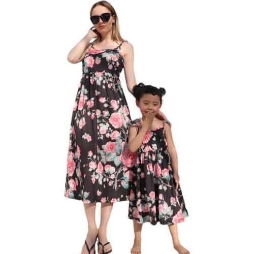 Mommy and Me Matching Outfits Summer Floral Print A-Line Swing Dress Mom Daughter Evening Dresses Family Printed Dress 0-9Y