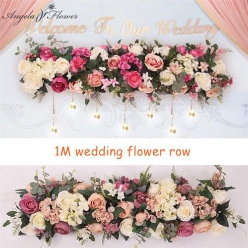 1M Road Cited Artificial Fowers Row Wedding Decor Flower Wall Arched Door Shop Flower Row Window T Station Christmas