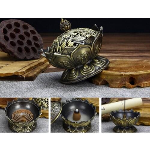 1x Lotus Buddha Statue Incense Burner Antique Alloy Copper Tower Tibetan Mini Sandalwood Incense Burner Home Decoration Crafts