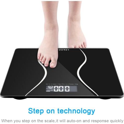 180kg/397lb Personal Scale Black LCD Backlight Display Toughened Glass Bathroom Scales Electronic Body Weighing Scale