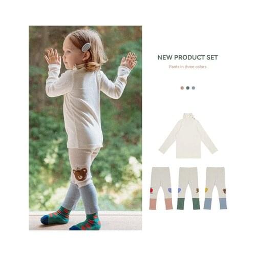 21 Autumn Childrens Clothing Stretch Cotton Leggings Boys and Girls Childrens Feet Pants + Turtleneck Tops Childrens Trousers