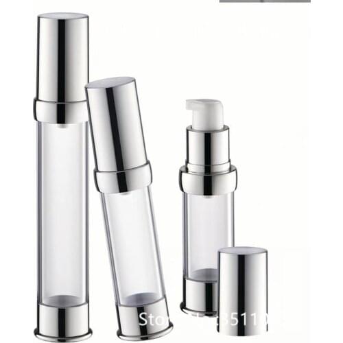 30pcs 15ML 20ML 30ML High Quality Empty Cosmetic Lotion Vacuum Bottle Essence Airless Pump Bottle Transparent Body Silver Cap