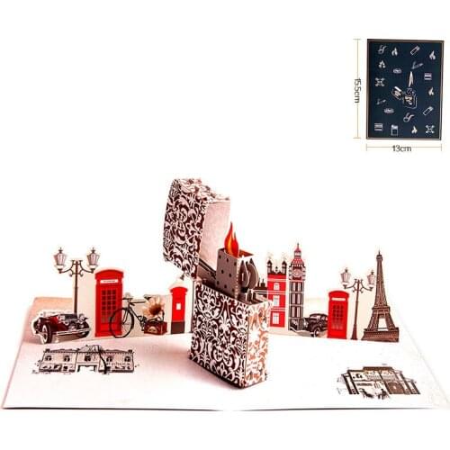 3D Laser Cut Handmade Color Printing Modern Style Lighter Shape Paper Festival Blessing Greeting Card Birthday Party Gift